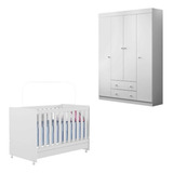 Quarto Infantil Com Guarda Roupa 4 Portas E Berço Ana 2x1 