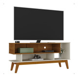 Rack Show Estante Tv 40 Polegadas Pés Madeira Resistente Cor Off White/cinamomo