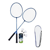 Raquete Badminton Par + 3 Petecas E Raqueteira C/ Alça Lazer