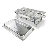 Rechaud Retangular 12l Aço Inox Banho Maria 3 Cubas Fogareir