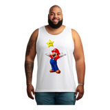  Regata Masculina Plus Size Super Mario Comemorando Estrela 