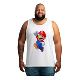  Regata Masculina Plus Size Super Mario Comemorando Feliz