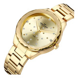 Relógio Backer Feminino Vidro Formato Diamante 4005145f + Cor Do Bisel Dourado Cor Do Fundo Dourado