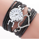 Relógio Bracelete Feminino Coração Couro Ecológico