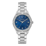 Relógio Bulova Feminino 96r243 Azul Cristal Dimantes Safira 