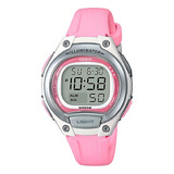Relógio Casio Feminino Digital Illuminator Lw-203 4av Rosa Bisel Prata Fundo Positivo