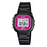 Relogio Casio Feminino Iluminator La-20wh 4adf Rosa Digital Correia Preto Fundo Positivo