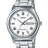 Relógio Casio Masculino Classico Prata Numeros Romanos Correia Prateado Bisel Prateado Fundo Branco