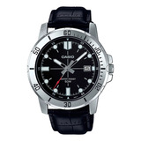 Relógio Casio Masculino Collection Couro Mtp-vd01l-1evudf-br Correia Preto Bisel Prateado Fundo Preto
