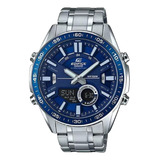 Relógio Casio Masculino Edifice Cor Da Correia Prateado Cor Do Bisel Azul Cor Do Fundo Azul