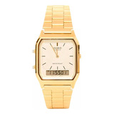 Relógio Casio Vintage Unissex Dourado Aq-230 Com Película