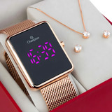 Relógio Champion Digital Feminino Rose Ch40080h Colar/brinco