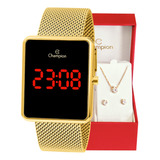 Relógio Champion Feminino Digital Dourado Quadrado Original
