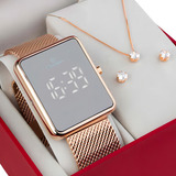 Relógio Champion Feminino Led Espelhado Rose Ch40080z + Cor Da Correia Rose Gold Cor Do Bisel Rose Gold