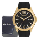 Relógio Condor Speed Masculino Dourado Analógico Fundo Preto Pulseira Em Silicone