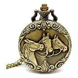 Relógio De Bolso Cavalos Country Texas Rodeio Agro Rural Top Cor Bronze