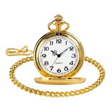 Relógio De Bolso Dourado Polido Liso Quartz Corrente C/ Clip