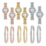Relógio De Diamante De Cristal Feminino De Luxo Com 6 Conjun