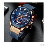 Relógio De Luxo Masculino Curren 8346 C/estojo Couro V.cores Cor Da Correia Azul