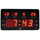Relógio De Parede Digital Led Calendário Termômetro Alarme