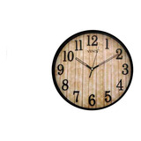Relógio De Parede Em Plástico Preto/madeira 4,5x30cm-ynclock Cor Da Estrutura Preto Cor Do Fundo Madeira