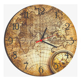 Relógio De Parede Estilo Rústico Vintage Mapa Antigo 40cm