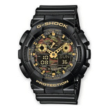Relógio De Pulso Casio Ga100 Com Corria De Resina Cor Preto - Fondo Marrom/verde/preto