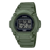 Relógio De Pulso Casio W-219hc-3bvdf, Digital, Fundo Verde, Com Pulseira De Resina Verde, Wr50m E Fivela Simples
