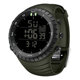 Relógio De Pulso Digital Smael 1237 Com Corria De Resina Cor Verde-militar - Fondo Preto