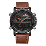 Relógio De Pulso Naviforce Nf9134 Homem Com Bracelete Em Pele Castanha Fundo Preto