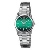 Relógio De Pulso Oremte Feminino Aprova Dagua Com Corria De Aço Inoxidável Cor Prata/verde - Fondo Verde-claro - Bisel Dourado