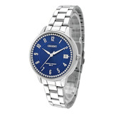Relógio De Pulso Orient Fbss1199-d2sx Com Corria De Aço Inoxidável Cor Prateado - Fondo Azul