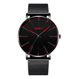 Relógio De Pulso Quartz Aço Inoxidável Geneva Bisel Vermelho