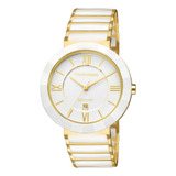Relógio De Pulso Technos 2015 Com Corria De Aço Cor Branco/dourado - Fondo Branco