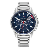 Relógio De Pulso Tommy Hilfiger 1791788 Com Corria De Aço Inoxidável Cor Prateado - Fondo Azul