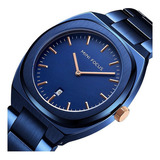 Relógio De Quartzo Clássico Mini Focus Stainless Calender Cor Da Correia Azul