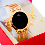 Relógio Digital Champion Feminino Dourado Pulseira Mesh Cor Do Fundo Preto