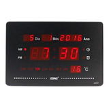Relógio Digital De Parede Calendario Data Termômetro Alarme