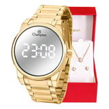 Relogio Digital Feminino Champion Original Dourado Espelhado Cor Da Correia Dourado Redondo Cor Do Bisel Relogio Dourado