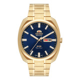 Relógio Dourado Automático Orient A Prova D'água 50 Metros Cor Do Fundo Azul