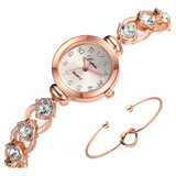 Relógio Dourado Feminino Quartz Pulseira Pedras E Bracelete Cor Do Fundo Branco