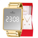 Relógio Feminino Champion Digital Dourado Espelhado + Joias