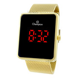 Relógio Feminino Champion Digital Quadrado Dourado Led