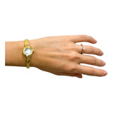 Relógio Feminino Delicado Dourado Trama Elegante Vintage