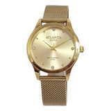 Relógio Feminino Dourado Atlantis Gold Original Prova Dágua