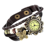 Relogio Feminino Dourado Pulseira De Couro Bracelete Vintage Correia Marrom-escuro Bisel Dourado-escuro