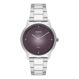 Relógio Feminino Orient Prata Analógico Mostrador Roxo