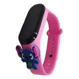 Relógio Infantil Digital Stitch Led Resistente A Água Rosa