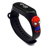 Relógio Infantil Led Touch Vingadores E Personagens Cor Da Correia Preto Homem Aranha Cor Do Fundo Preto