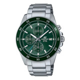 Relógio Masculino Casio Edifice Efr-526d-3a De Malha Verde Analógica Com Moldura Prateada, Verde Escuro, Fundo Verde Escuro